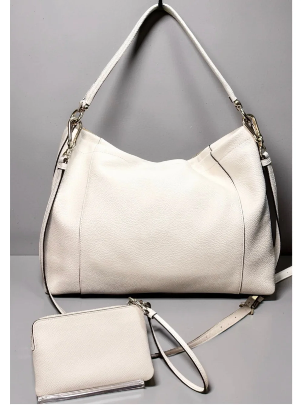 COACH Scout Hobo Bag & Wristlet Bundle Chalk White Pebbled Leather Style 34